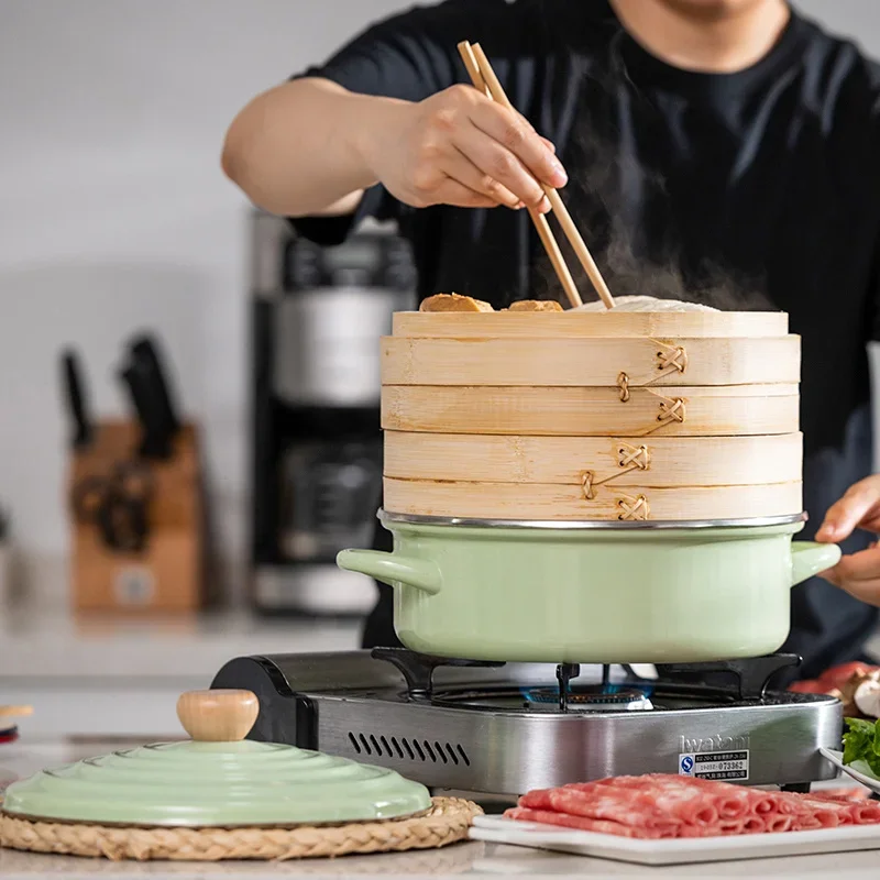 

Enamel Double Ears Soup Pot Thickened Chinese Enamel Hot Pot 26cm Induction Cooker Gas General Bamboo Drawer Steamer Pot