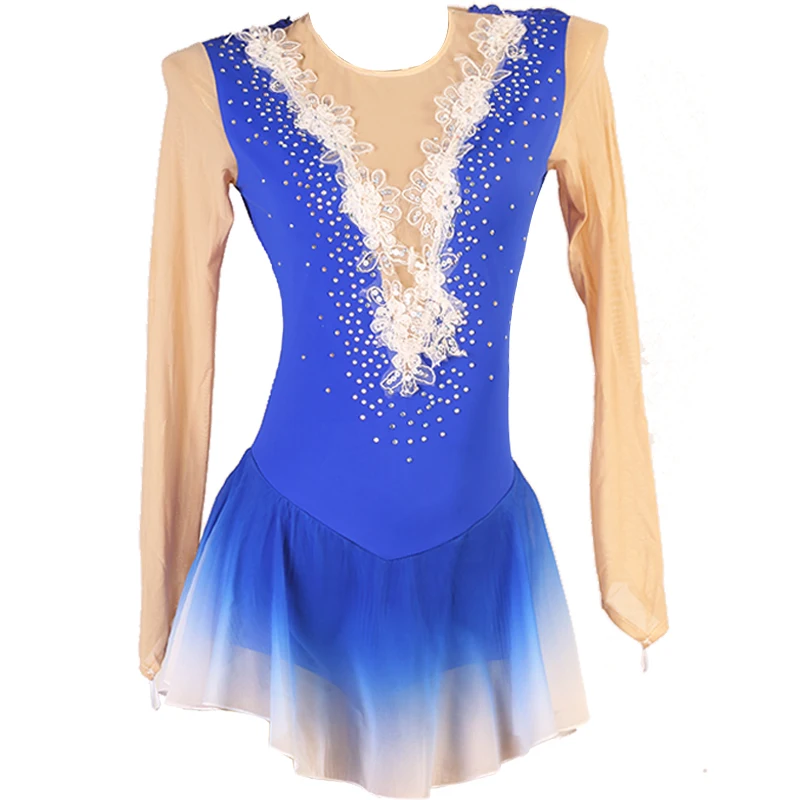 

Women Figure Skating Dress Kids DanceWear Girls Rhinestone Patchwork Ice Skating Costume Ballet Gymnastics Leotard Clothes