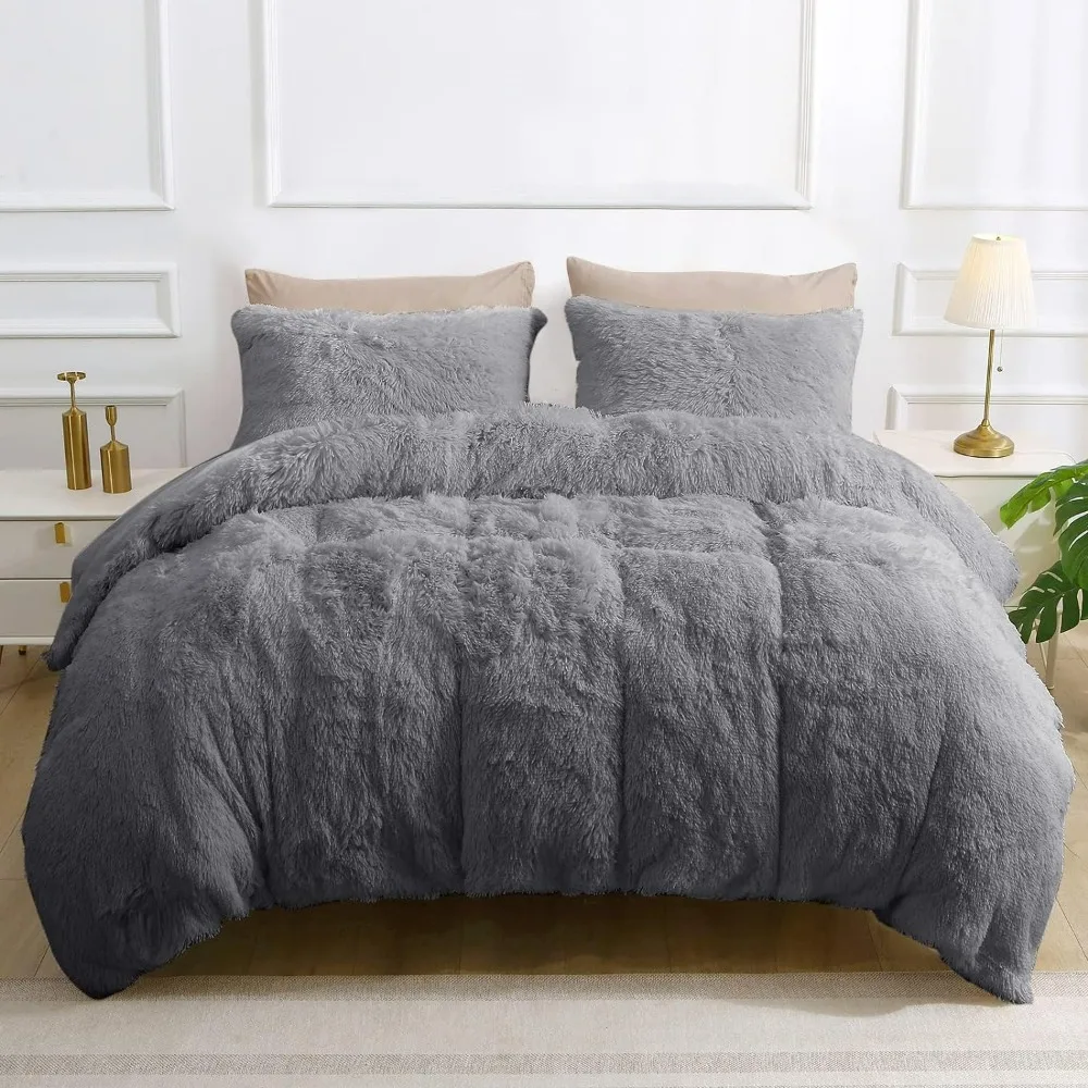 

Shaggy Twin Duvet Cover, 2 Pieces Luxury Plush Faux Fur Duvet Cover Set With Zipper Closure ,with 1 Pillowcases，duvet Cover Set