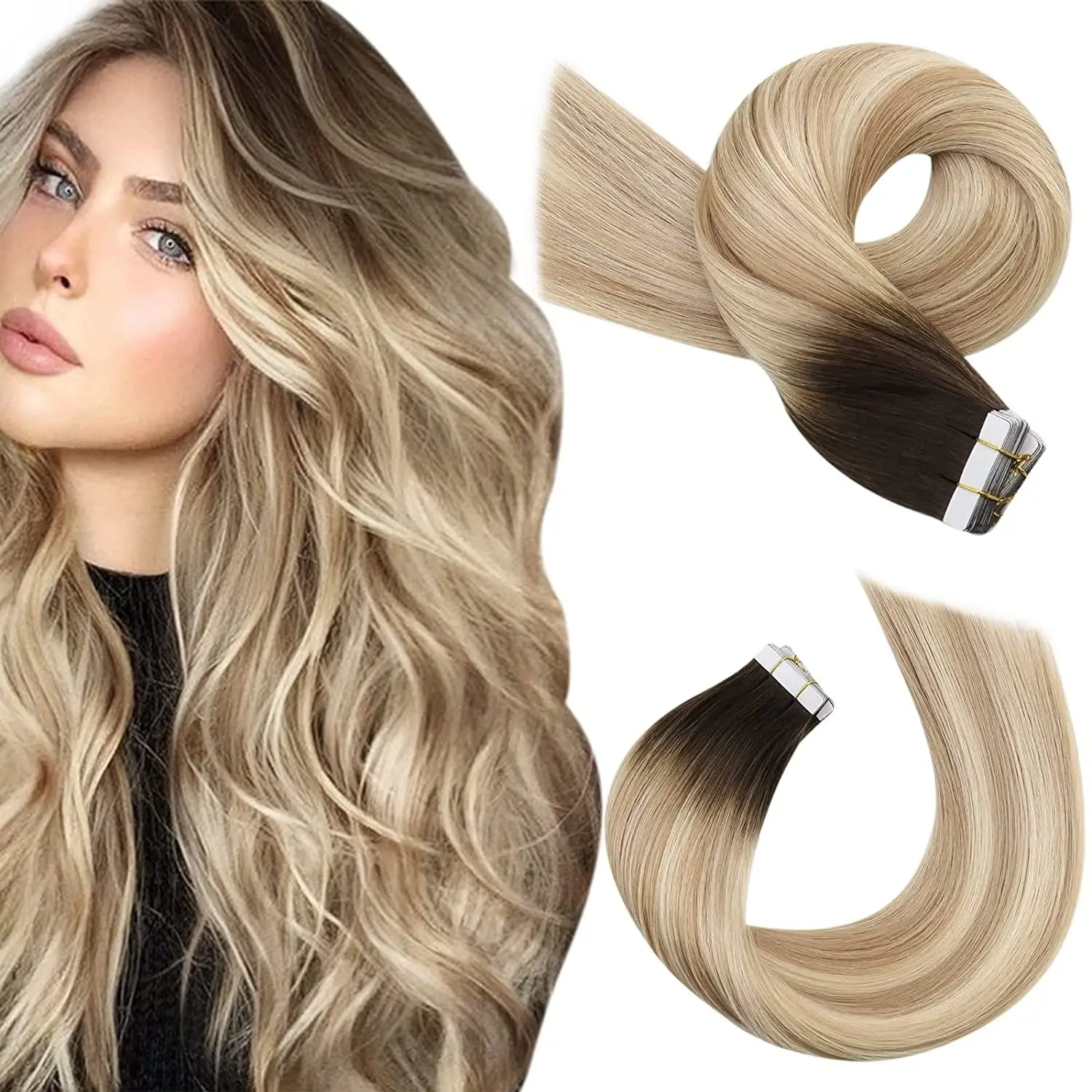 Moresoo Human Hair Extensions Tape In Remy Ash Blonde Hoogtepunt Haar Zijdezacht Steil Haar Extensions 100% Echte Tape In Human haar Moresoo Menselijk Haar Extensions Tape in Remy Ash Blonde Highlight