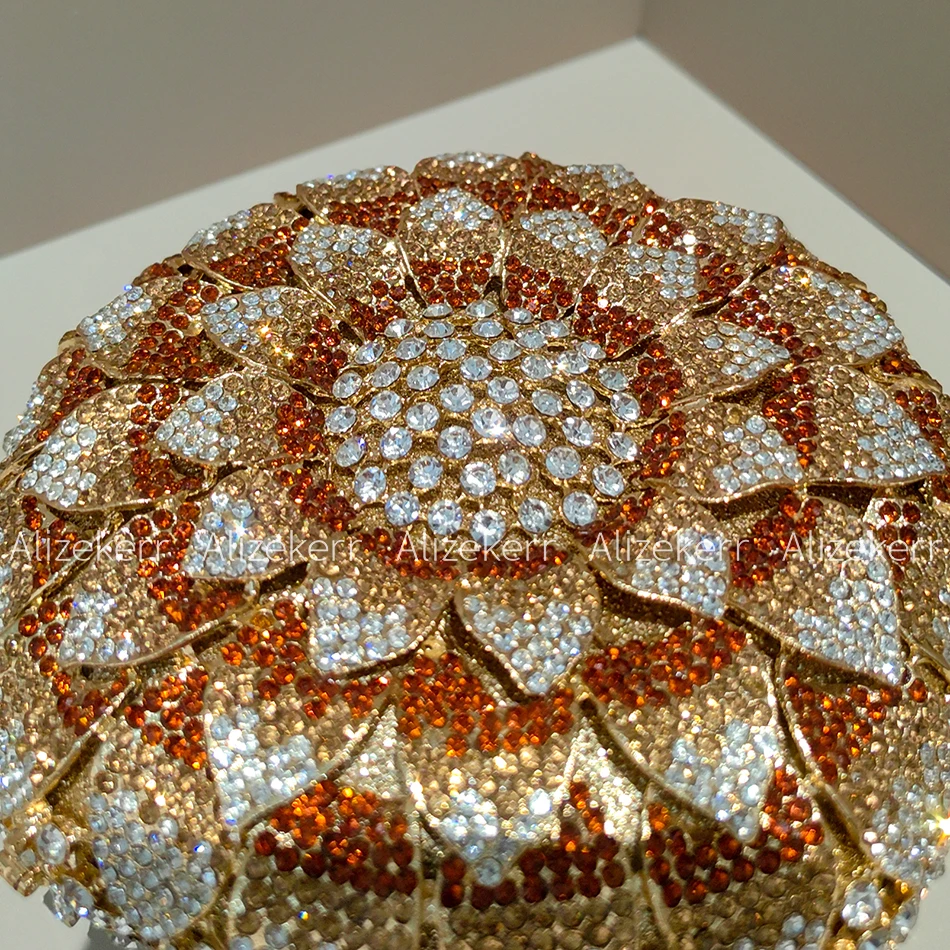 Alizekerr Sunflower Crystal Evening Bags Women 2025 Gorgeous Boutique Flower Rhinestone Clutch Purses And Handbags Wedding Party