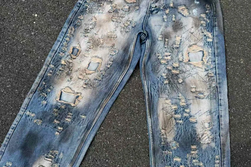 وصمة عار البلطج نادي هول التالفة الجينز فوضوي غرزة مستقيم فضفاض السراويل الرجال النساء الكلاسيكية الجلود نجمة القمر تسمية معدنية بنطلون