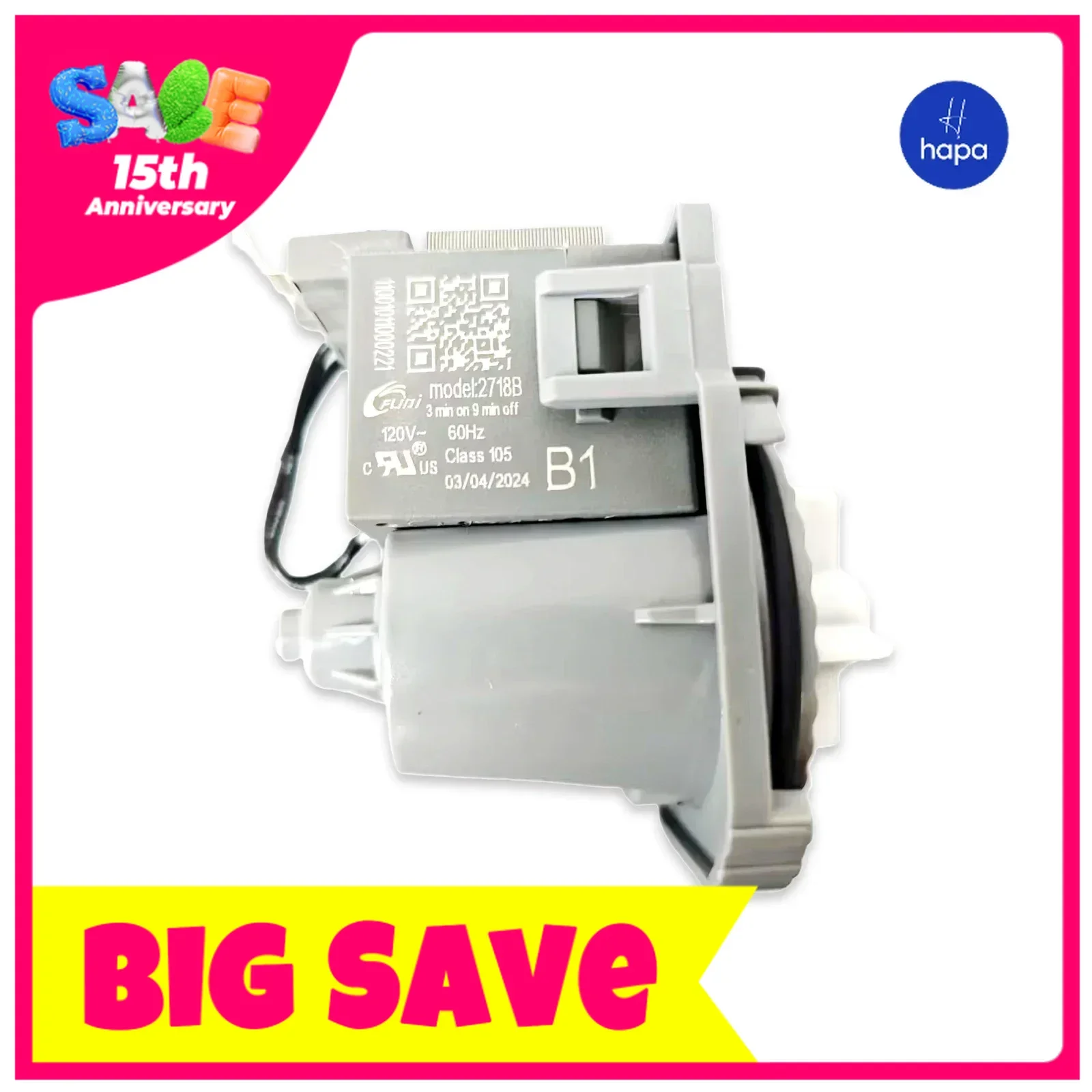 FUDI model:2718B 11001011000221  120V 60Hz (3min on 9min off)  Original Dishwasher Drain Pump for MIDEA