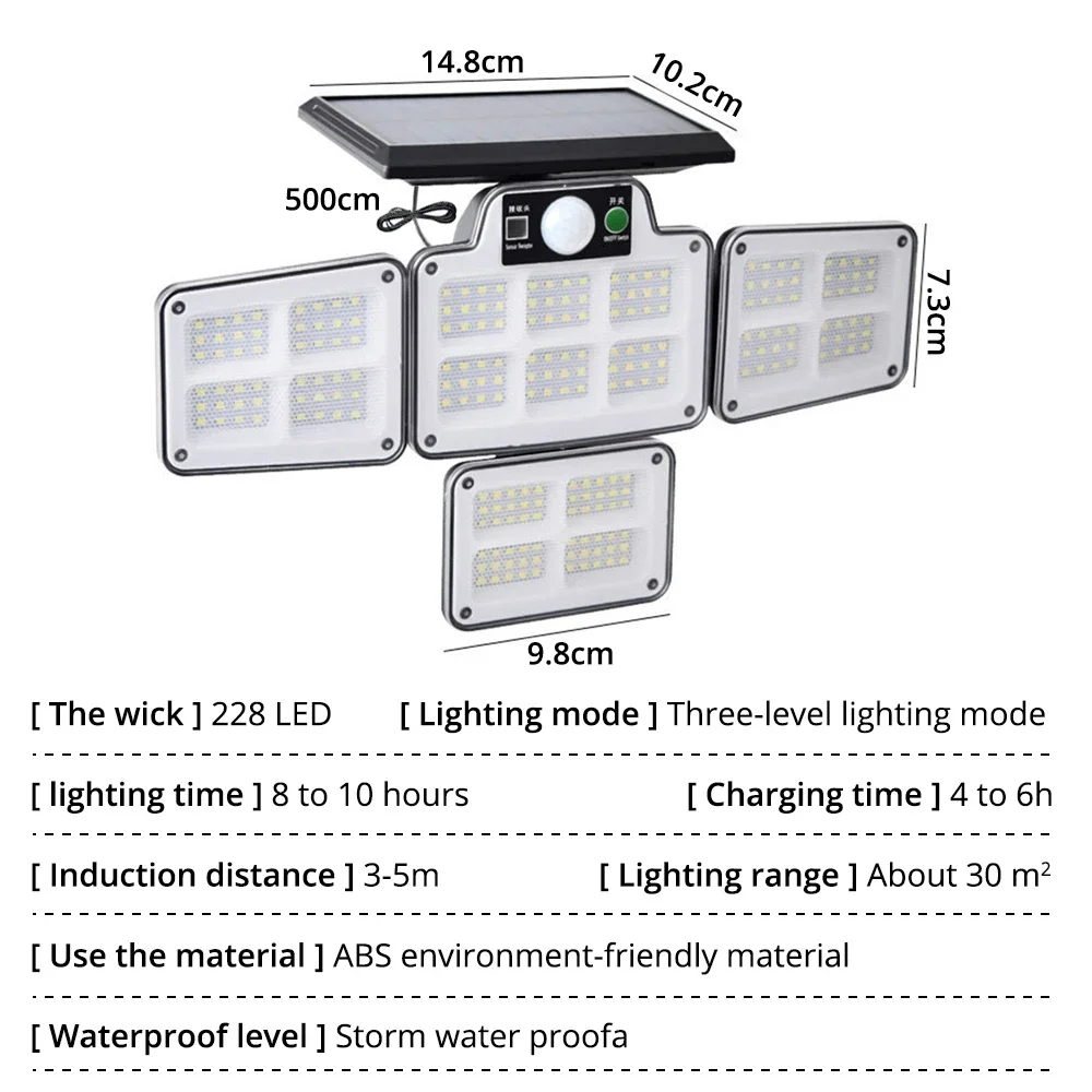 Outdoor LED Four Head Solar Wall Lamp waterproof Split Human Sensing Household Garage Light Courtyard Road Ultra Bright Lighting