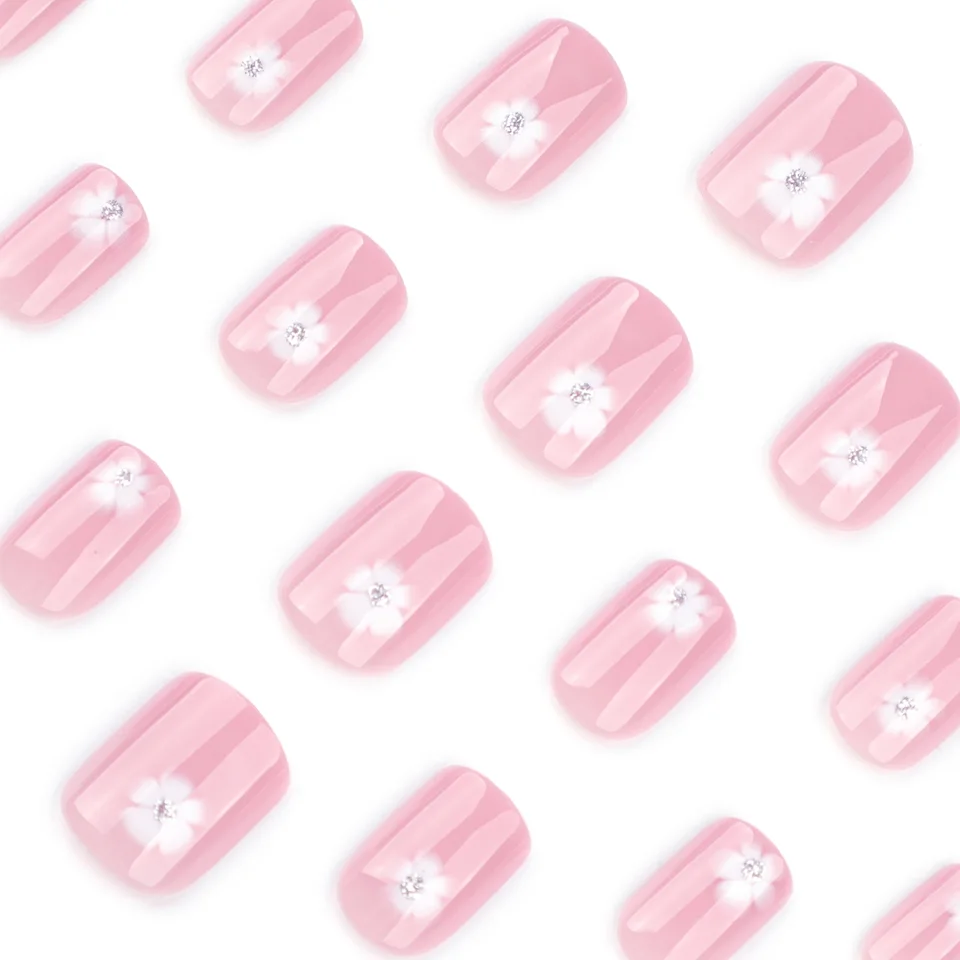 24 Piezas Uñas Postizas Cuadradas Negro y Blanco Gatito Removibles Hechas a Mano para Mujeres y Niñas 3