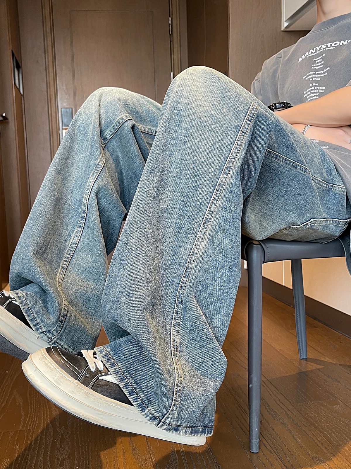 

Summer Thin Straight Leg Jeans Men Casual Waed Retro Cool Versatile High Street Trend Japanese Sle Pants Loose Straight Cut