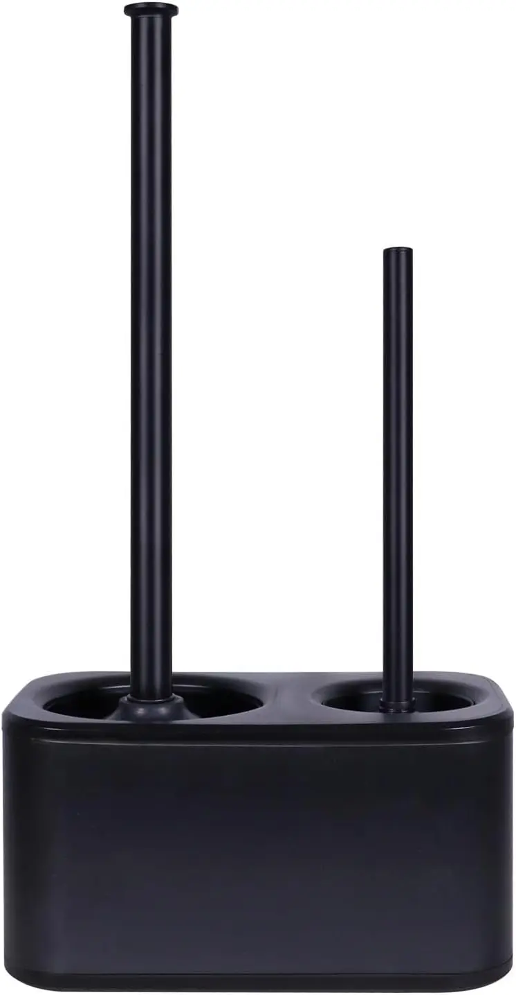 

Toilet Brush and Plunger Set with Holder, Sleek Black Bathroom Accessories, Space Saving Combo