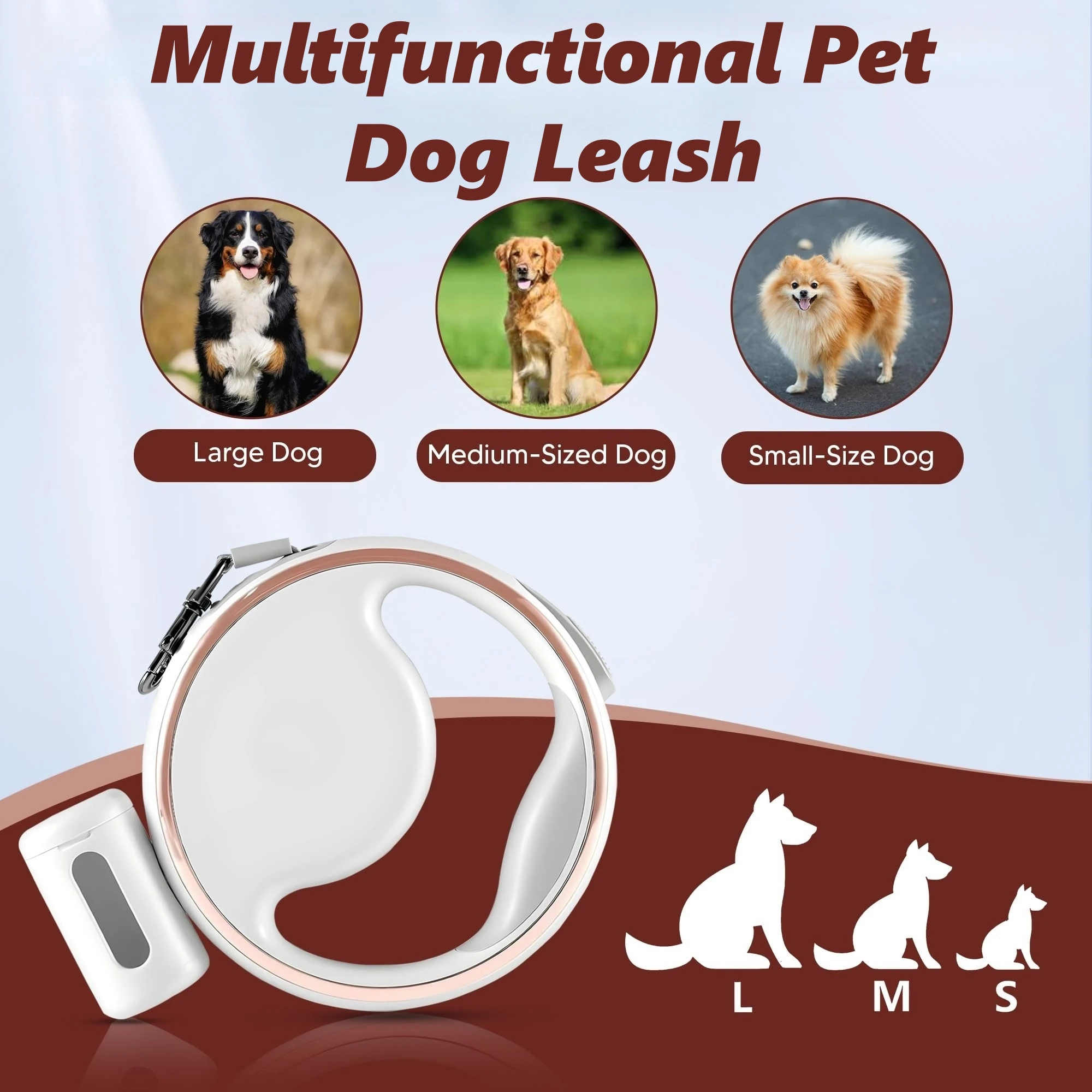 

Multifuntional Three Meters Automatic Scaling Pet Leash with LED Light Trash Bag Retractable Training Traction Rope Dog Leashes