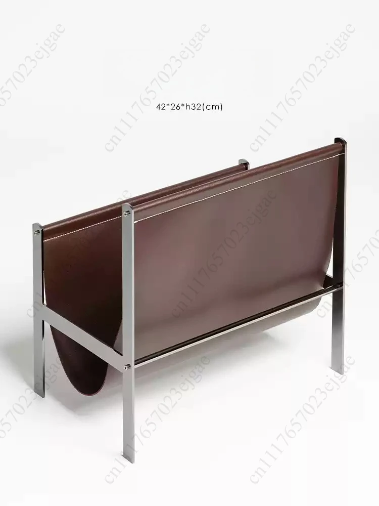 Modern Light luxury Simplicity Creativity Metal Leather Magazine Storage Rack Living Room Study Decoration Books Storage Rack