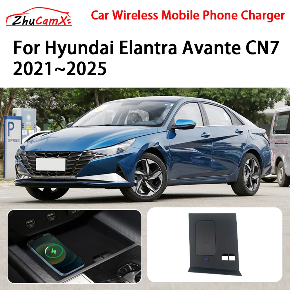 Car Wireless Mobile Phone Charger Center Console Storage QI 18W iPhone fast charge for Hyundai Elantra Avante CN7 2021-2025