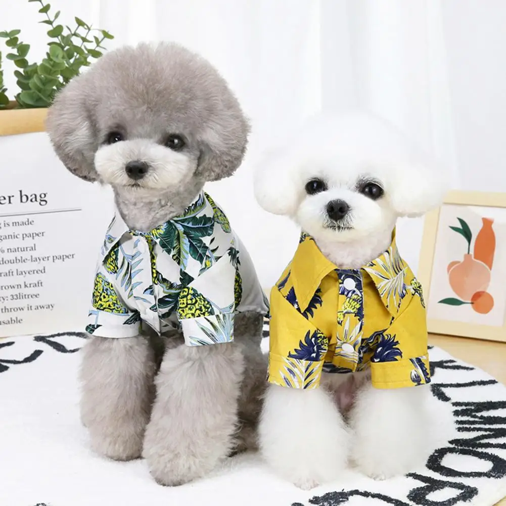 Summer Dog Shirts Turn Down Collar Two-legged Puppy Blouse Hawaiian Style Breathable Printing Cats Dogs Costume Pet Clothes