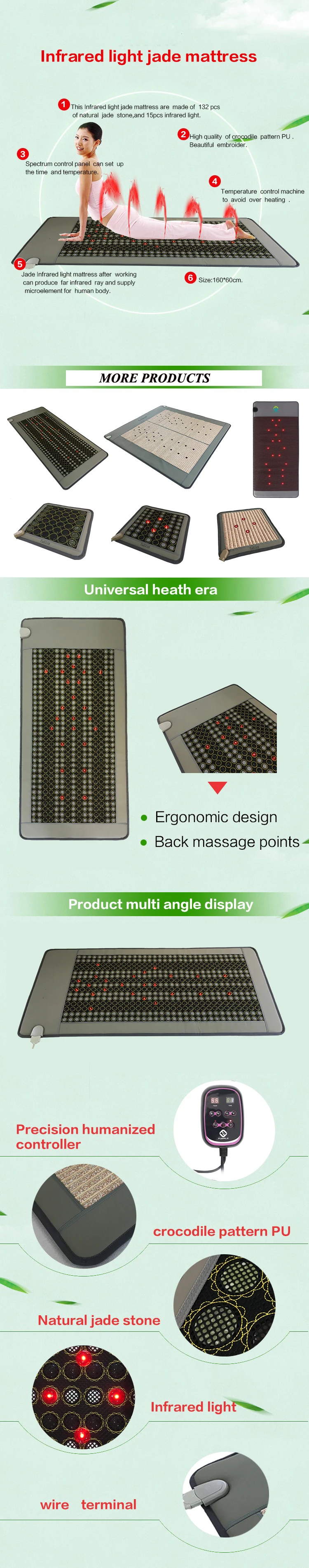 High Quality Tourmaline Heating Pad germaniu Infrar Therapi Mat Jade Stone Mattress Jade Mat