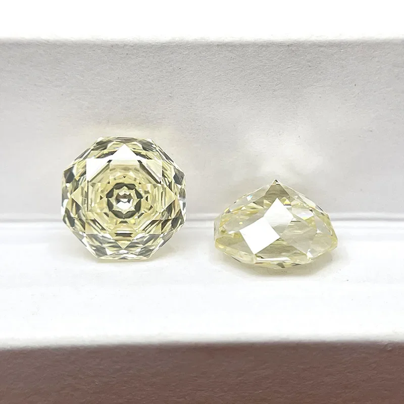 Cubic Zirconia Stone Octagon Rose Cut Pale Yellow Color Loose Stones 6mm-12mm Used For DIY Charms Jewelry Making Main Materia