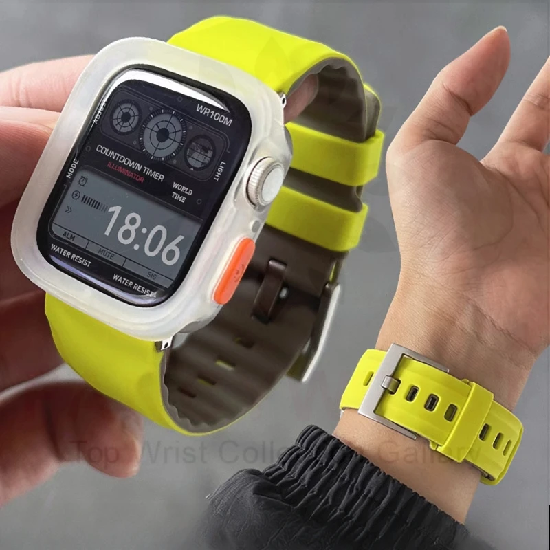 Silikonarmband + TPU-Hülle für Apple Watch Band Ultra2 10 46 mm 49 mm 44 mm 45 mm Schutzabdeckung Armband für IWatch Serie 9 8 7 6 SE
