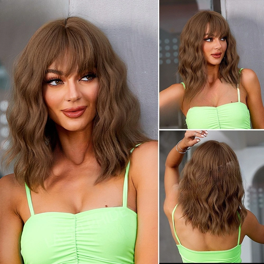 

Wigs hot-selling natural and realistic bobo brown hair cover high temperature hair full head cover medium and long hair Bobo hea