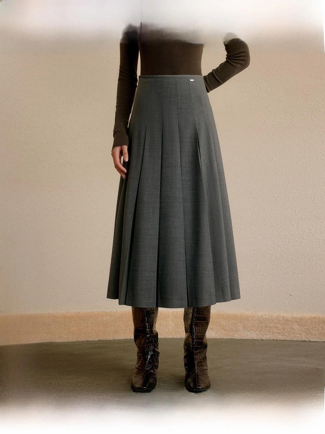 

Elegant A-Line Slit Woolen Skirt for Women High Waist Long Skirt Polyester Fiber 47.7% 45.% 7.2%