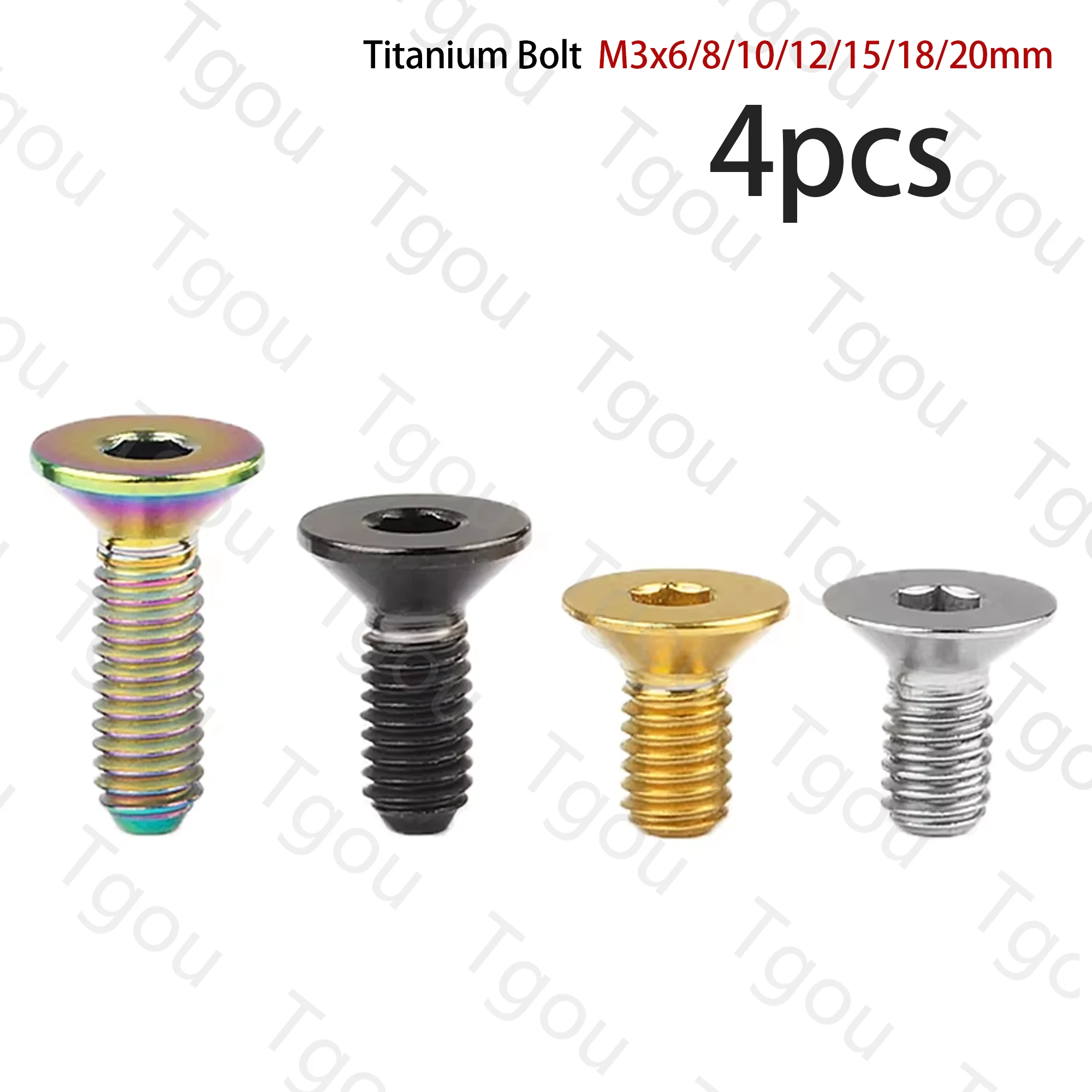 Tgou-titânio parafuso m3x6/8/10/12/15/18/20mm, para o reparo da bicicleta, cabeça chata, 4pcs