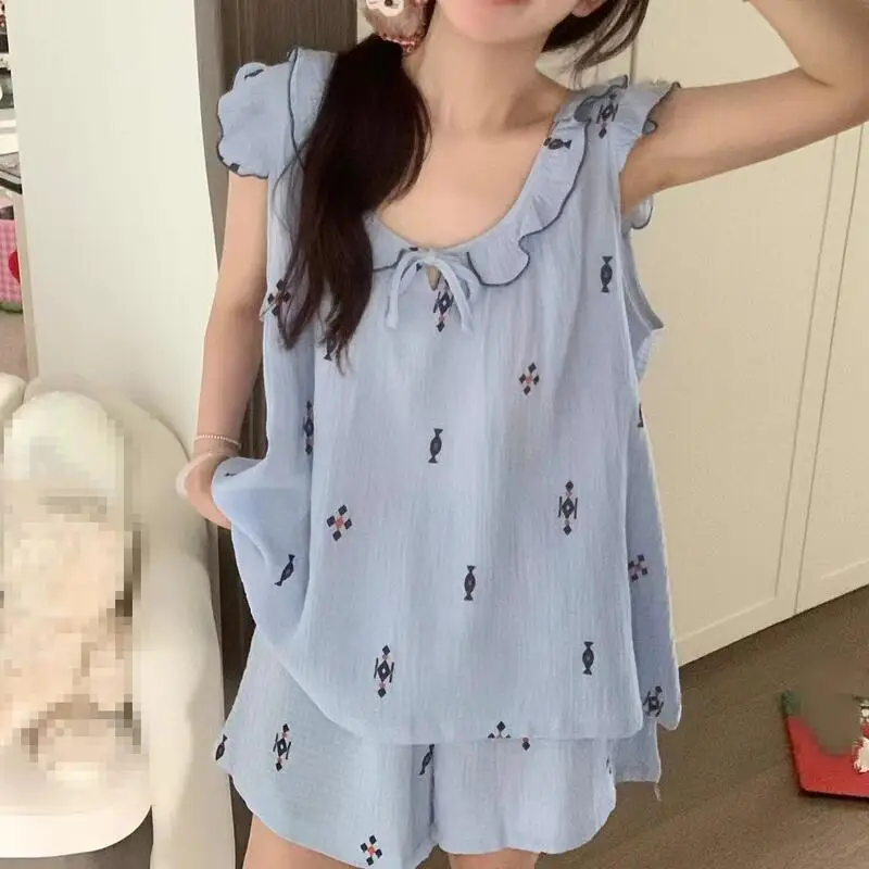 Korean Version Women's Fashionable Short Sleeved Shorts Set Sweet Princess Pajamas Summer Youth Loose Casual Home Clothes Kawaii