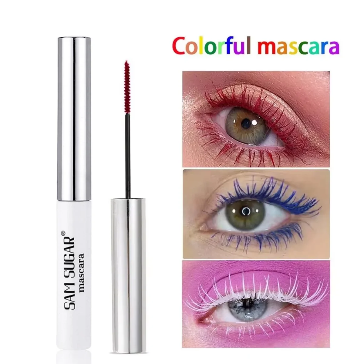 Máscara de pestañas de Color blanco azul rojo tricolor Cos maquillaje de larga duración sin manchas Base impermeable pestañas rizadas