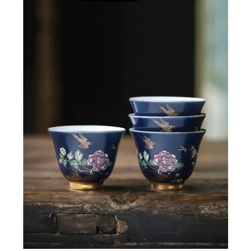 60ml Chinese Enamel Color Tea Cup Ceramic Master Cup High-grade Household Palace Style Tea Set Portable Small Tea Bowl