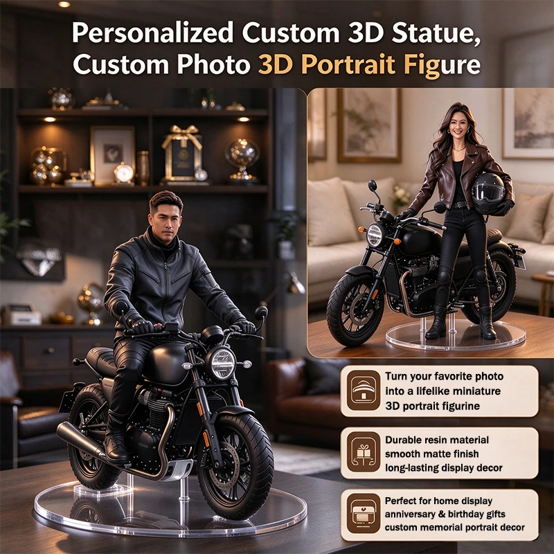 ustom 3D Printed Portrait Miniature Figurine, Photo to Sculpture Personalized Full Color Resin Figure, Family Memorial Anniversa