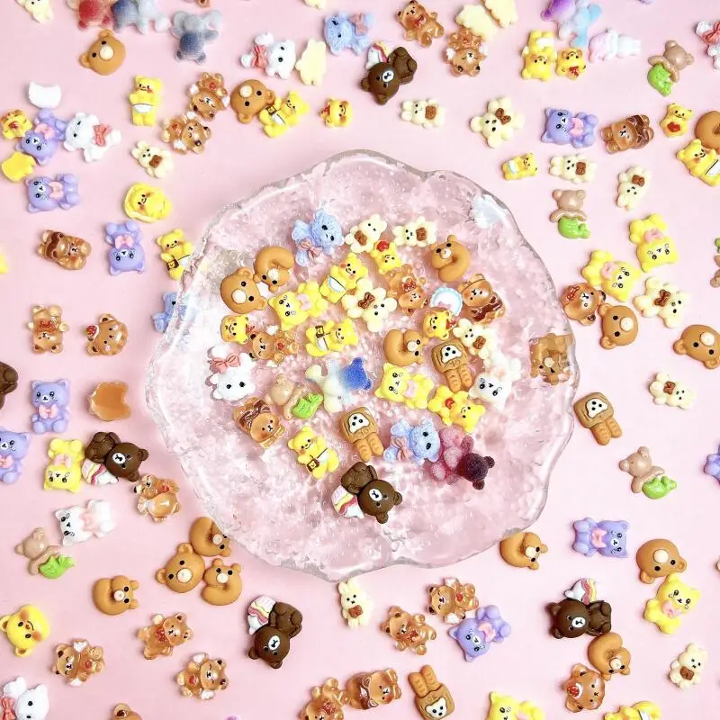 Simulated Cartoon Bread Bears Nail Charms Gradient Powder Blusher Butter Bears Resin Nail Art Decorations for DIY Nails Ornament