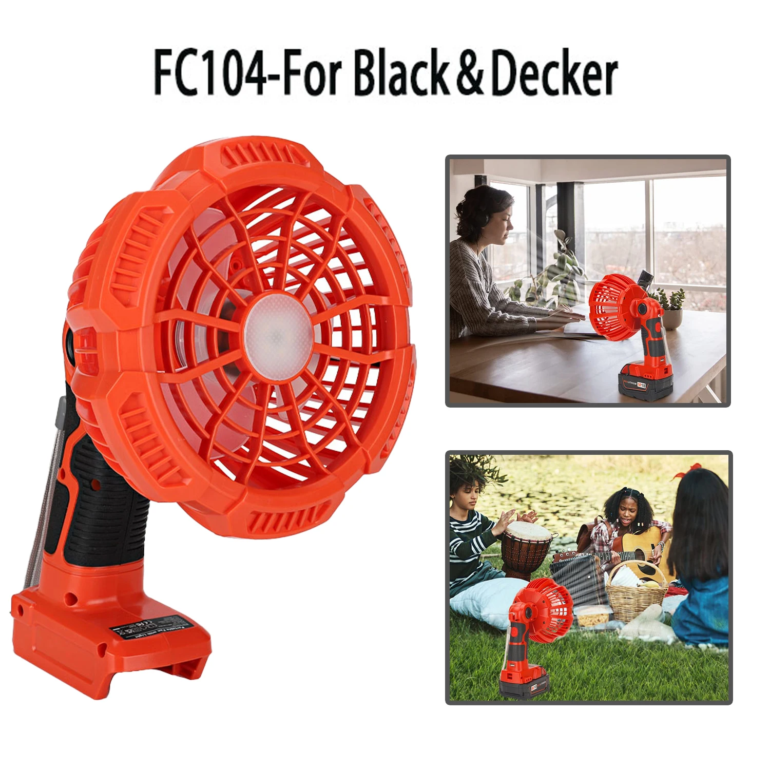 FC104 Vertical and Horizontal Fan for Bosch/Milwaukee/Ryobi /Black Decker/Craftsman/Makita/Dewalt with 14.4-18V Lithium Battery