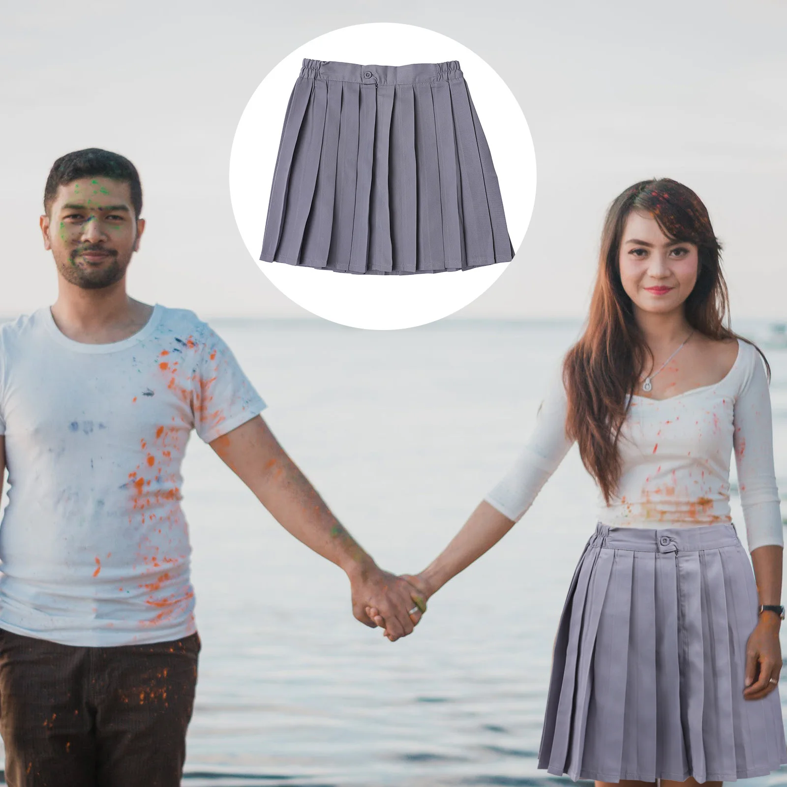 

Pleated Skirt High Waist Solid Color A-Line Graduation Photography School Student Uniform Graduation Party Skirt