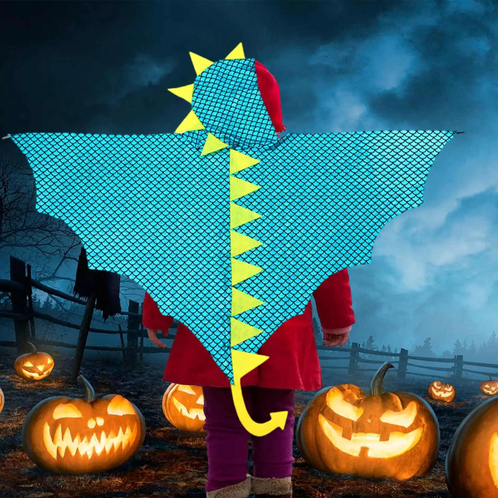 Kids Dinosaur Cape Halloween Costume Dragon Hood Cosplay Outfit for Role Play Carnival Festival Boys Girls