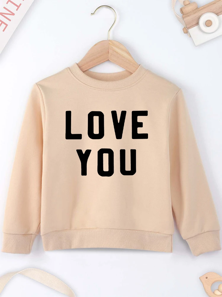 LOVE YOU Printed Boy and Girl Hoodies Simple Harajuku Casual Versatile Khaki Children Sweatshirt Round Neck Spring Autumn