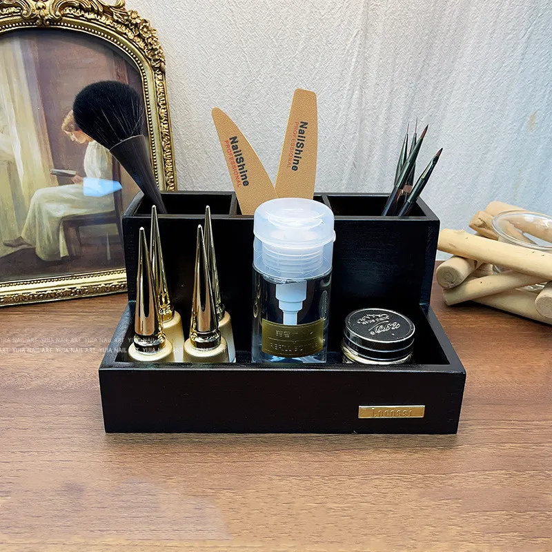 

Nail Art Wood Organizer Container Gel Polish Remover Cleaning Cotton Pad Swab Box Storage Case Accessories Tool Clean Desktop