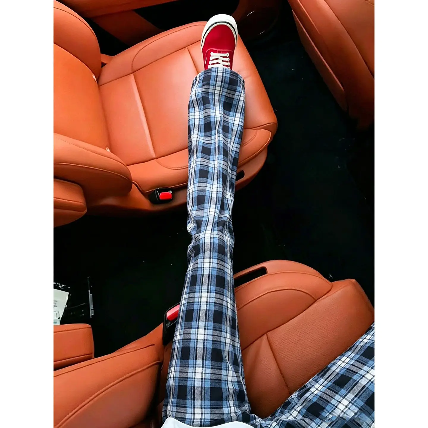 Women's Summer Lightweight Breathable Quick Dry Sports Pants American Straight Casual Long Trousers Checkered Commute Style