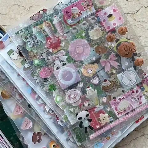 12pcs/10pcs Kawaii 반짝이 스티커 투명 저널 스티커 애완 동물 스크랩북 컷 필름 탑 로더 스크랩북 데코 홈