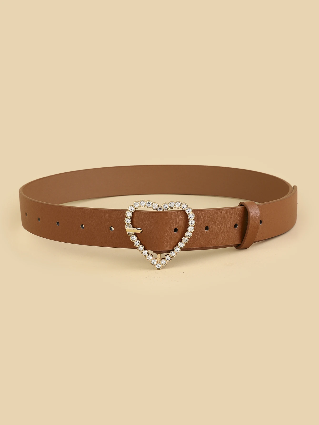 Women\'s New All Seasons Hot Heart-Shaped Diamond Buckle Head Belt Fashion Match Any Clothing Belt