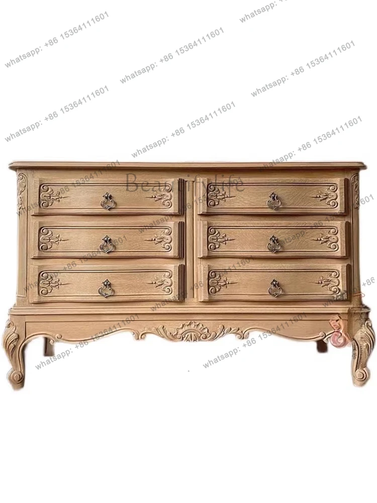

French retro solid wood European old carved storage drawers storage cabinets