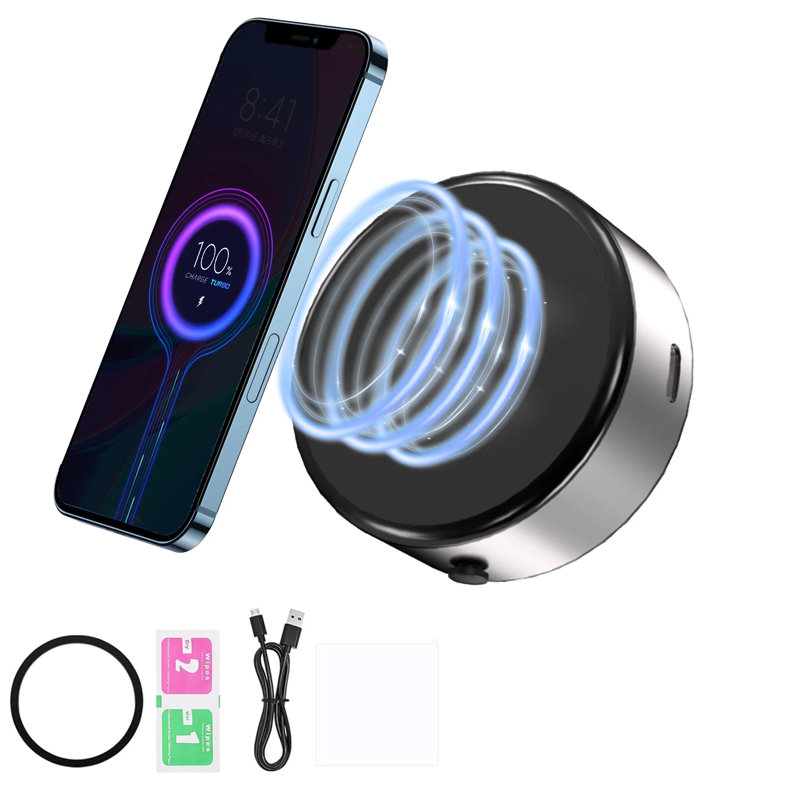 Vacuum Adsorption Suction Cup Car Phone Holder Stand with Wireless Charger Magnetic 360 Rotation Adjustable Phone Holder Bracket