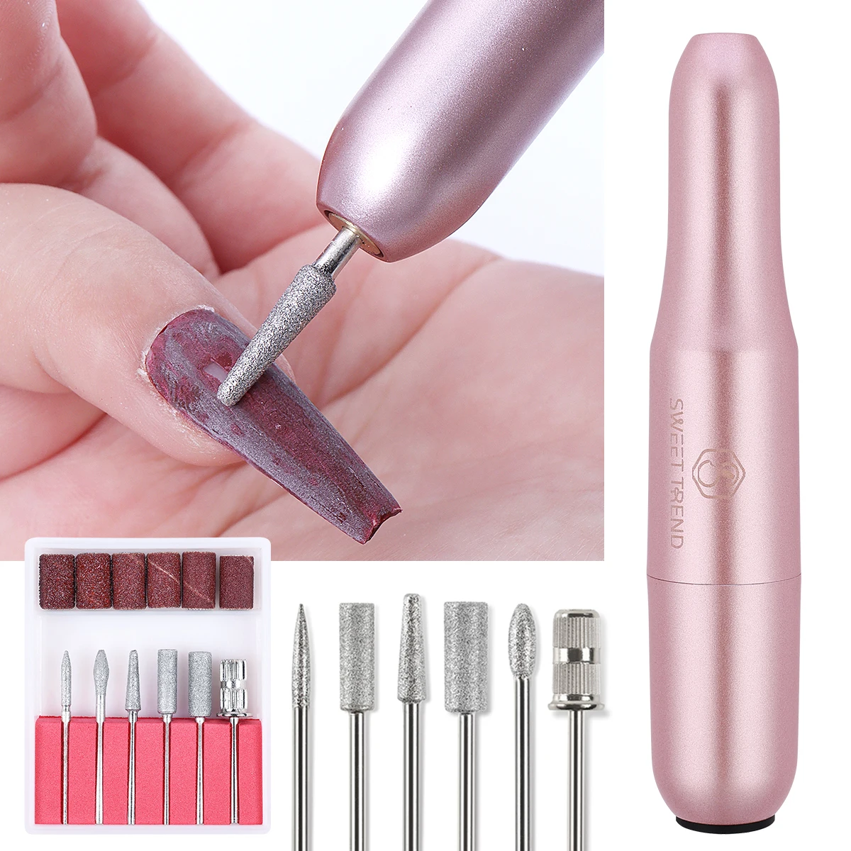 プロフェッショナルマニキュアマシン電動ネイルドリルローズメタルサンダーフライスカッターキット研磨ペディキュアペン機器用品