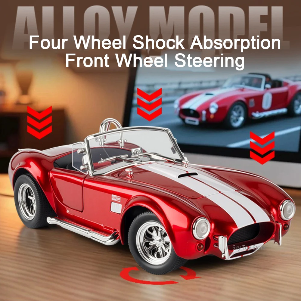 1:24 shelby cobra 500k brinquedos em miniatura carro modelo de liga fundida roda dianteira direção som luz puxar para trás carros vintage meninos presentes