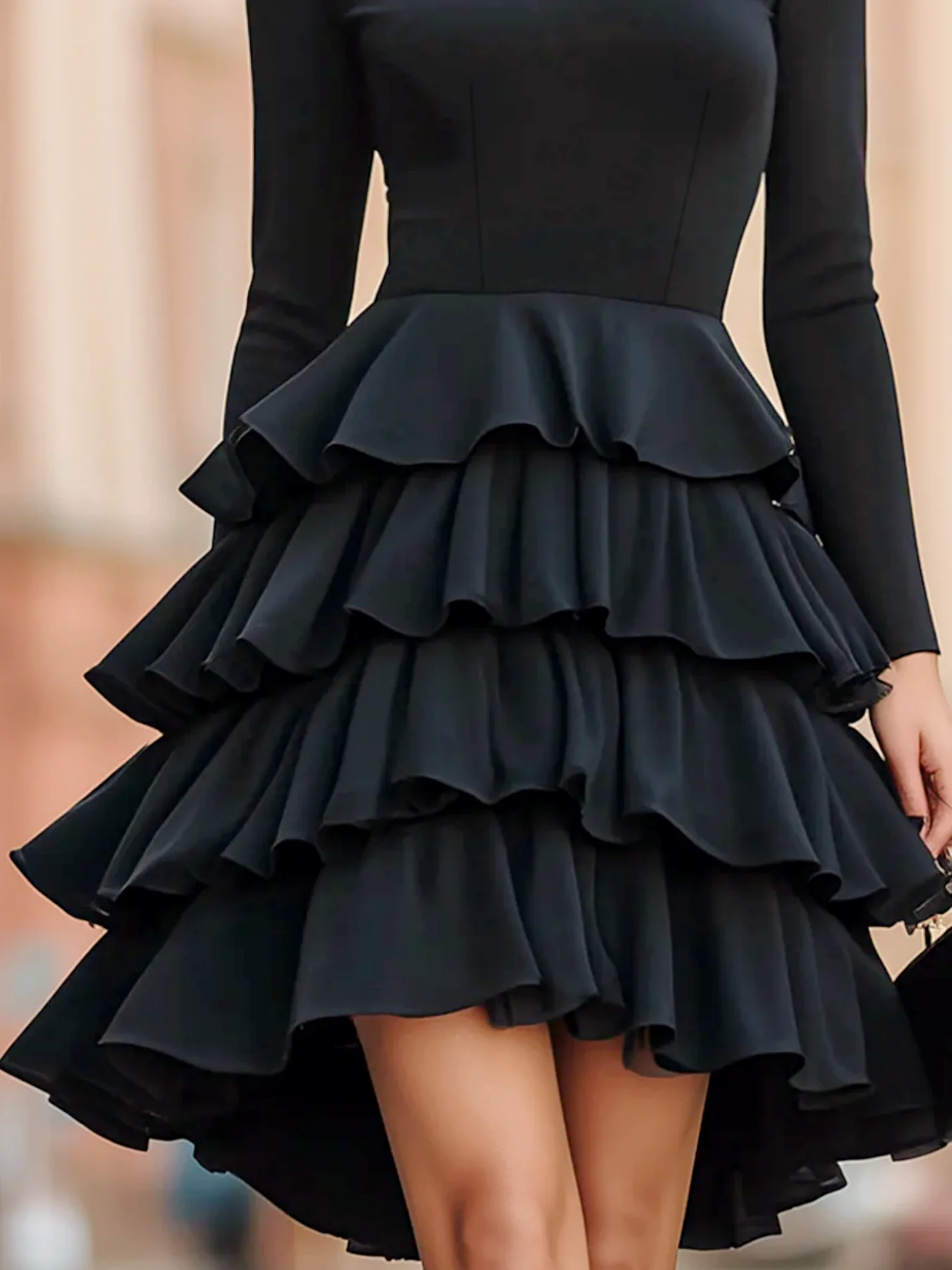 Elegante fino vestido de manga longa multi camada plissado moda primavera nova reunião festiva festa wear