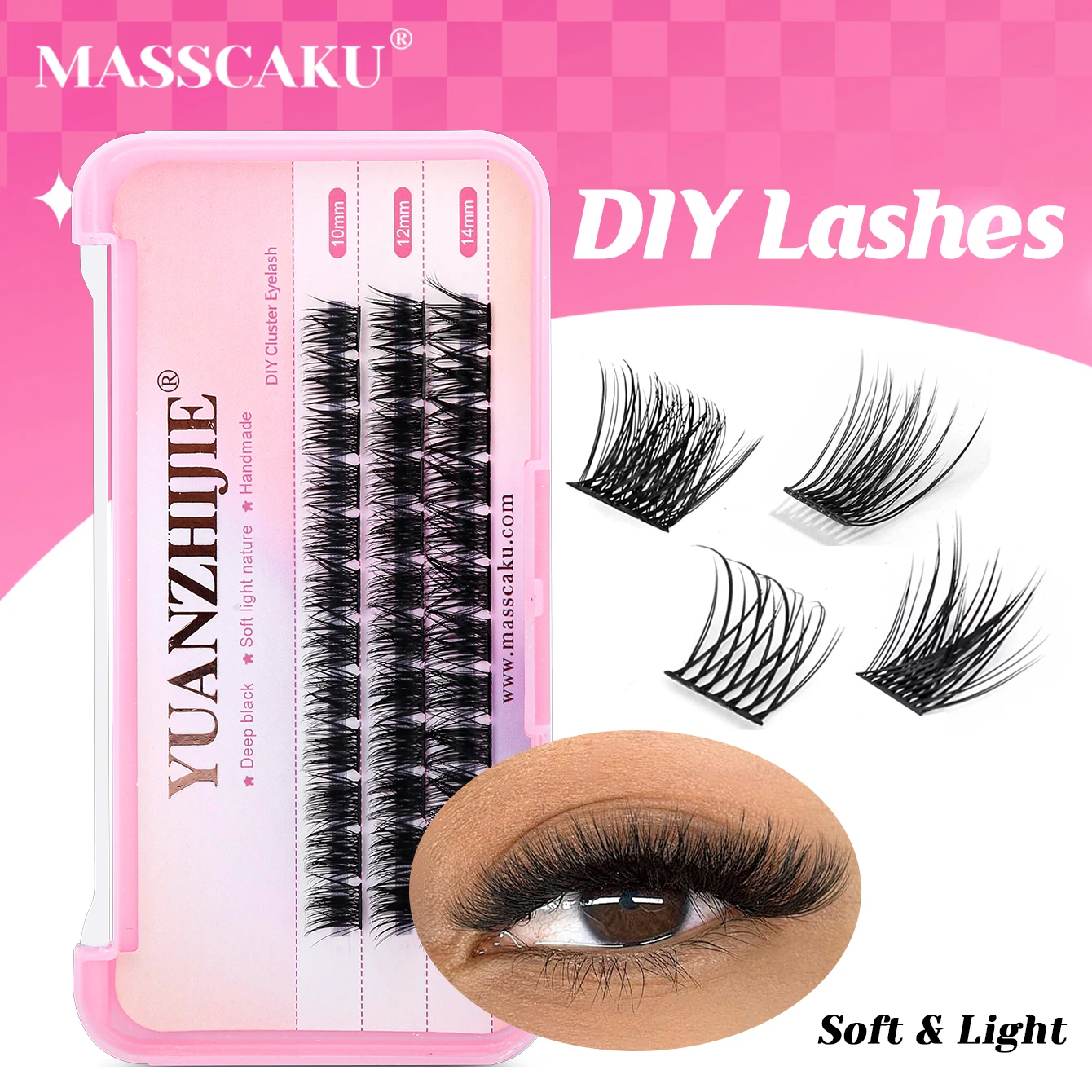 YUANZHIJIE 36PCS DIY-Cluster False Eyelashes 10-14mm Mixed Lengths C/D Curl Fluffy Dense Reusable Eyelash Extensions New Style