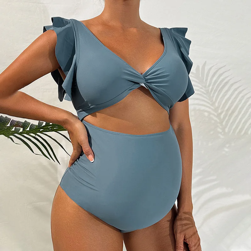 

Popular maternity belly-support swimsuit for women, new fashion solid color loose short-sleeve tummy-covering one-piece swimsuit