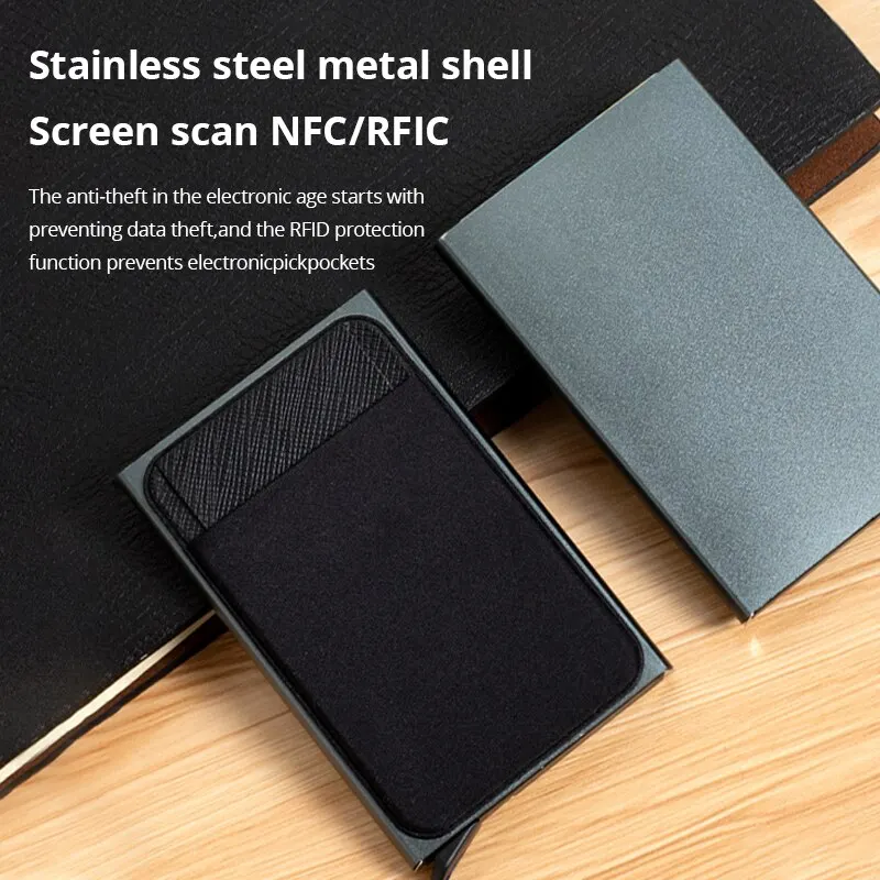 1Pc Szary Aluminiowy Posiadacz Karty Kredytowej RFID Automatyczny Pop-up Bank Card Box Mini Pakiet Samochodowy — zdjęcie 4