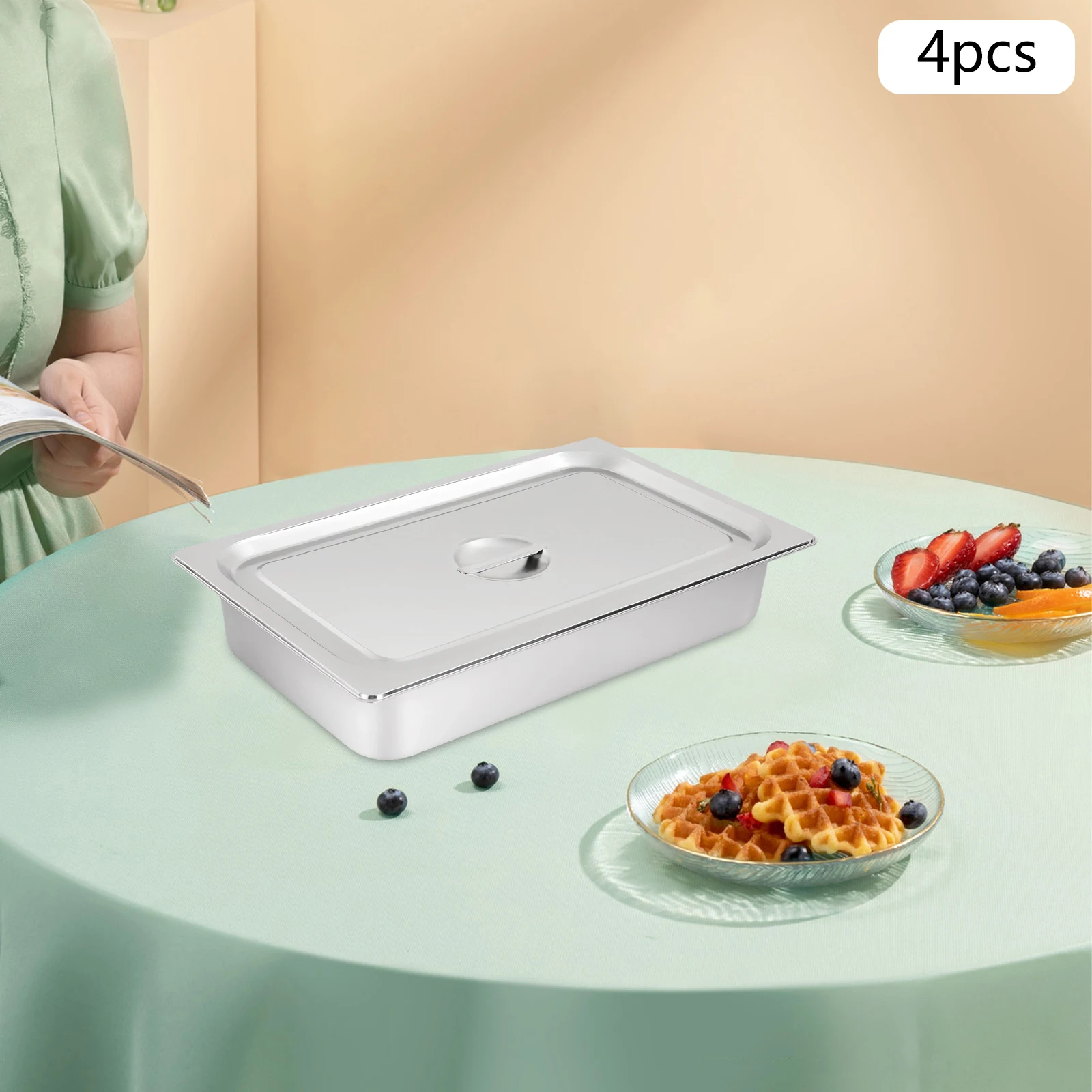 

4 шт., 9 л, прямоугольные контейнеры для хранения продуктов питания из нержавеющей стали с крышками, коммерческая кухонная сковорода для приготовления пищи для ресторана, шведского стола, Caterin