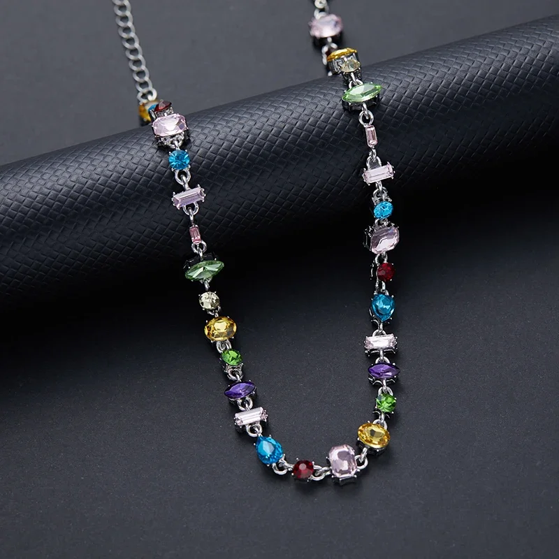 Creative Colourful Crystal Candy Zirconia Beaded Necklace Women's Personalised Spice Girls Party Collarbone Chain Jewellery