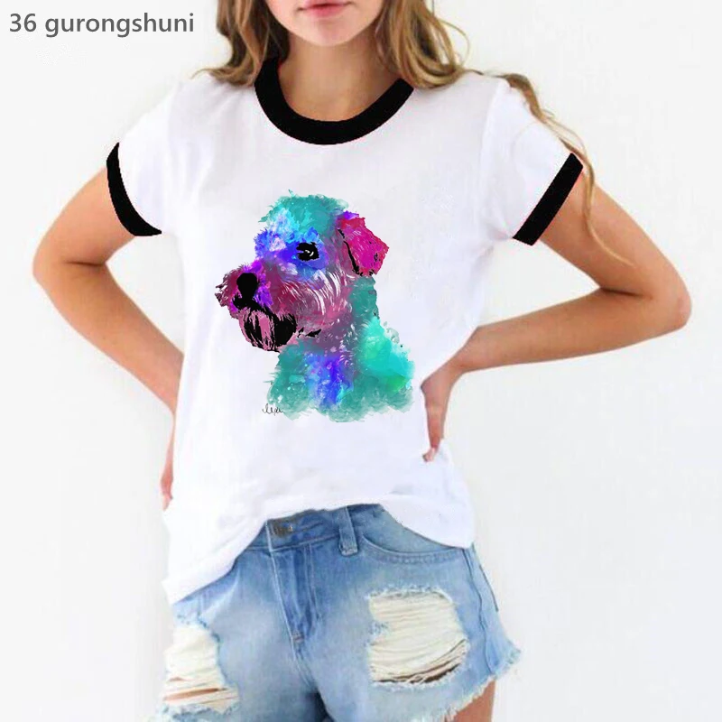 Wheaten Terrier Watercolor Pet Portrait Print Tshirt Women Clothes 2022 Funny Dogs Lover T Shirt Femme Harajuku Shirt Streetwea