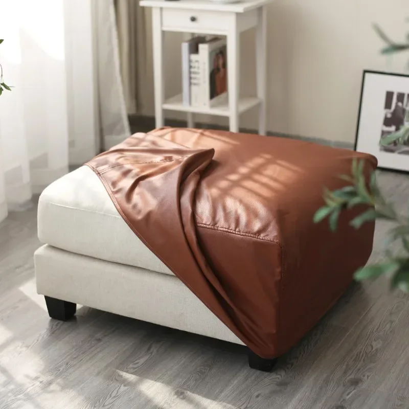 Waterproof S/M/L Sofa PU Leather Footstool Cover Free Wash Technology Seat Stool Dust Cover Furniture Protector Anti-scratch