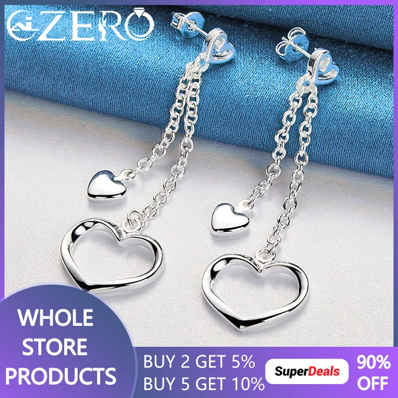 

ALIZERO 925 Sterling Silver Heart Drape Earrings For Women Wedding Engagement Party Charms Jewelry Lady Fashion Accessories