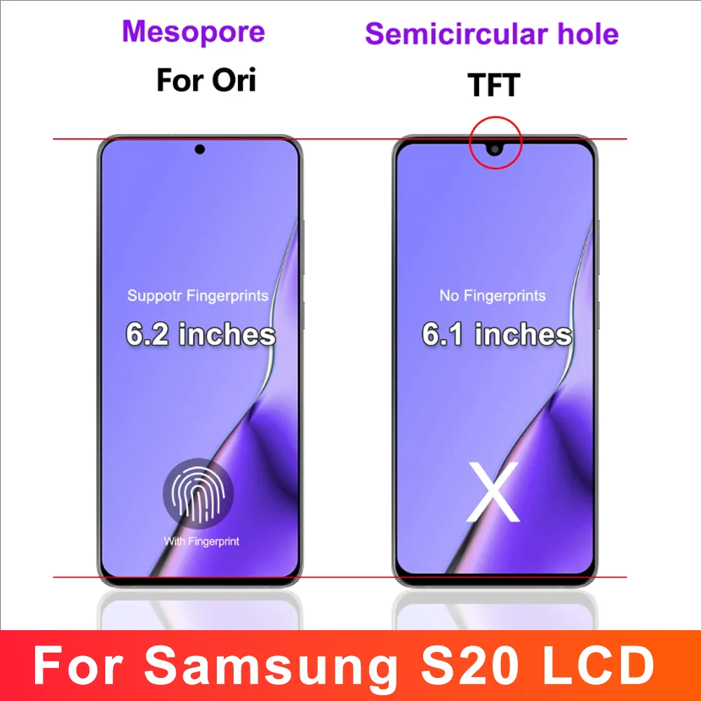 S20 5G TFT Quality Display for Samsung S20 5G G981 G981F SM-G981F/DS Lcd Display Touch Screen with Frame Digitizer Assembly