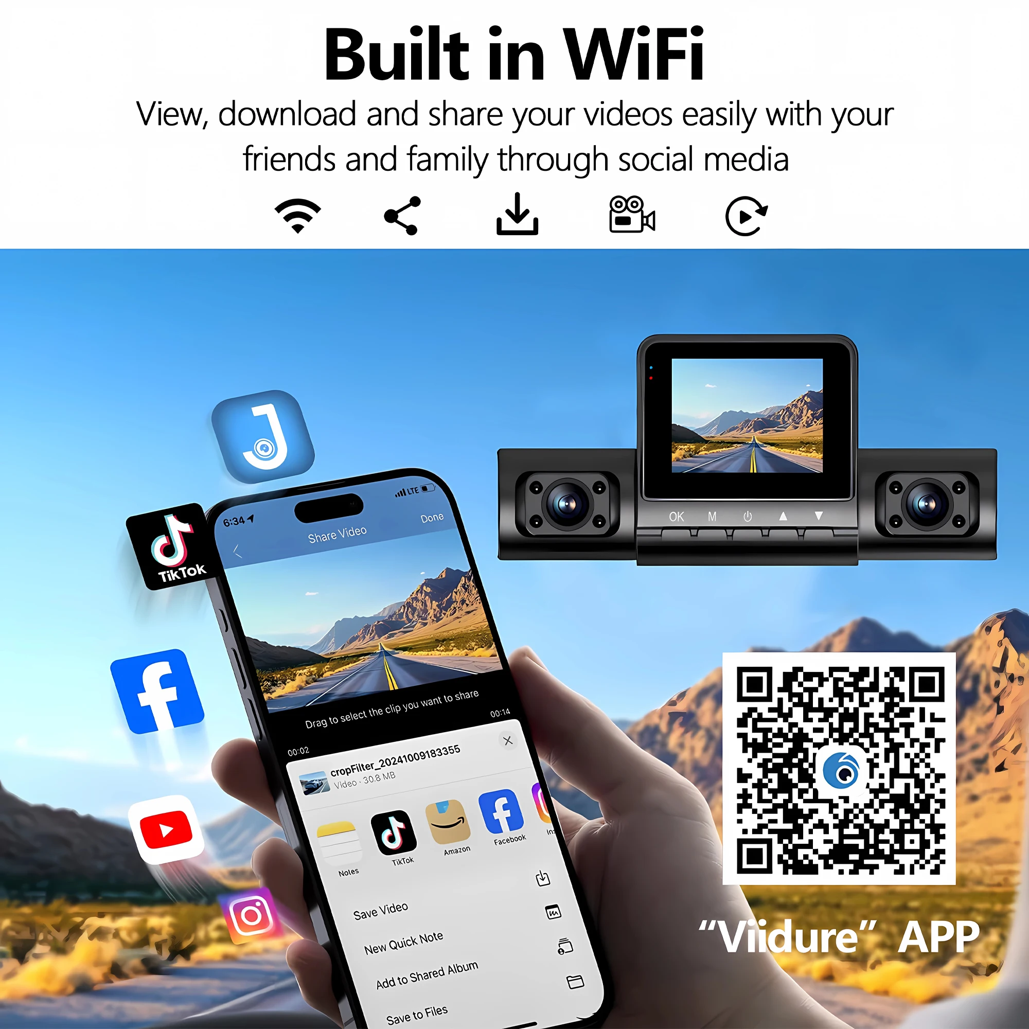 360 ° Auto-Kamera 1080P Videorekorder 3/4 Objektiv WIFI Dashcam für Auto DVR Black Box Nachtsicht Dashcam 24-Stunden-Parküberwachung – Detail 5