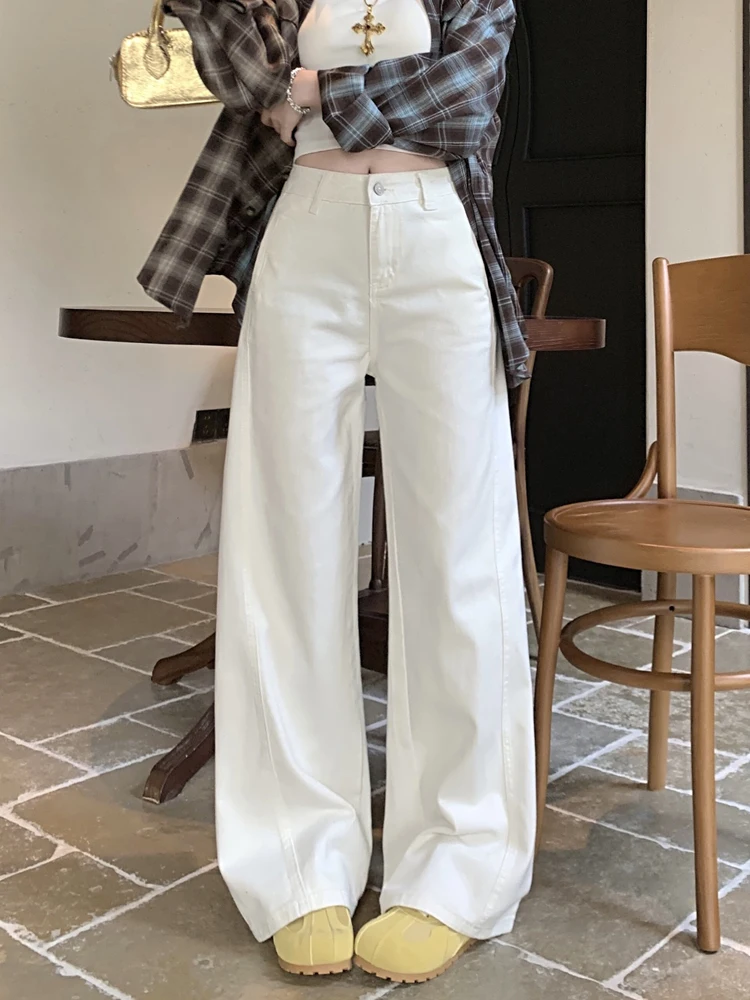 

High Waist Wide Leg Jeans Women's Summer New Style White Loose Fit Casual Straight Cut Floor Length Pants Retro Denim